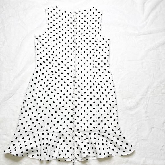 NEW NINE WEST White with Black Polka Dots Fitted Ruffled Sun Dress NWT size 14 - Picture 9 of 11